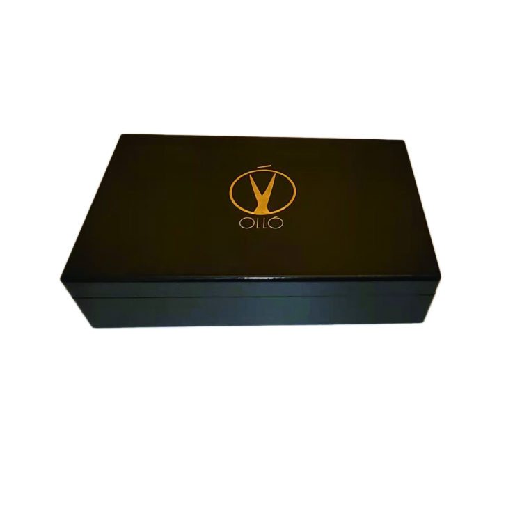 Caixa de embalagem de madeira Caixa de luxo preta com bandeja de veludo Hing