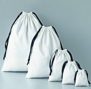 Katoenen tassen met trekkoord, op maat bedrukt, witte kleur voor verpakking