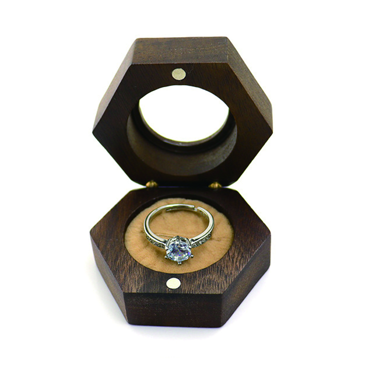 သစ်သားလက်စွပ်သေတ္တာ Hexagon Jewelry Box အိတ်ဆောင်လက်ဝတ်ရတနာသေတ္တာ