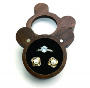 Houten knutseldoos, kleine draagbare ronde ring, sieradendoos, Panda-vorm
