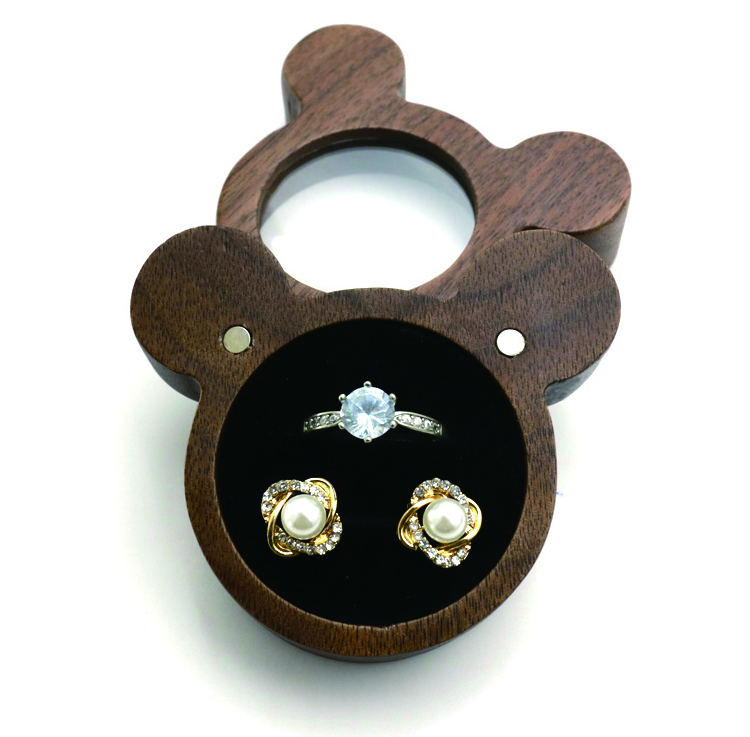 Caixa de madeira para artesanato, pequena, portátil, anel redondo, porta-joias, formato de panda