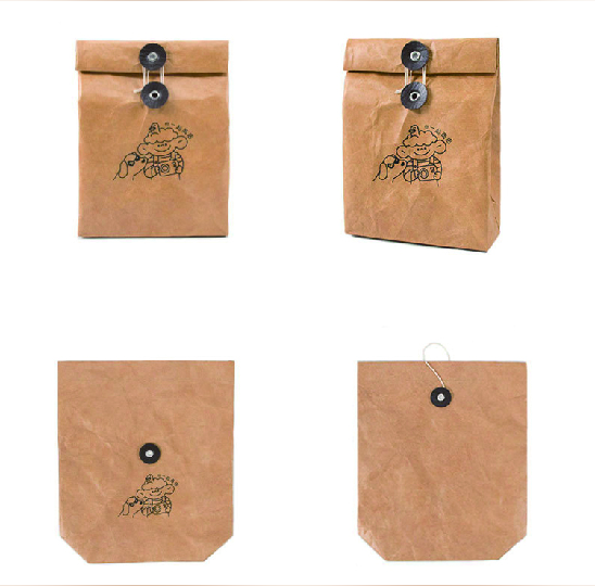 Washable Kraft Paper Bag Durable Paper Bag with Buttons and String