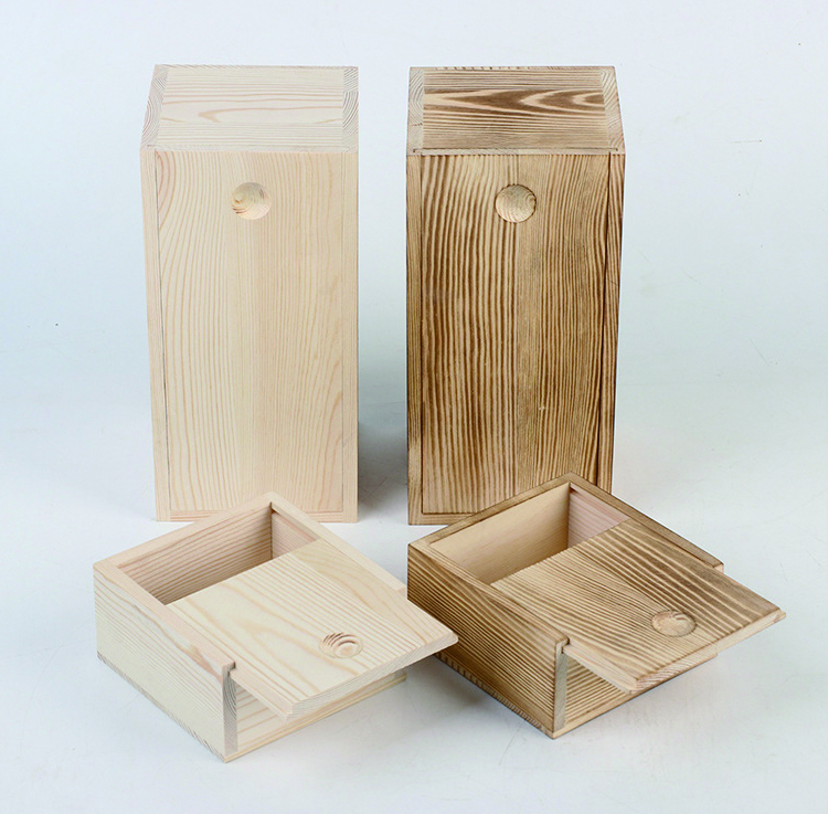 木製収納ボックス未完成の木製おもちゃ箱、スライド蓋付き