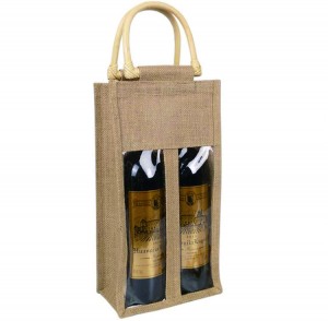 Vyno dovanų rinkinys Ekologiški džiuto maišeliai su PVC priekinio lango tiekėju