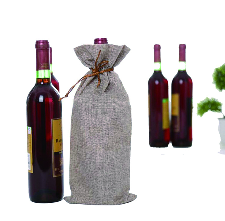 Champagne Packaging Linen Wine Bottle Bag Pouch Christmas Drawstring Pouch