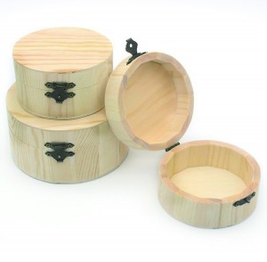 बिक्री के लिए लकड़ी के बक्से, गोल लकड़ी के खिलौने बॉक्स, लकड़ी के शिल्प बॉक्स