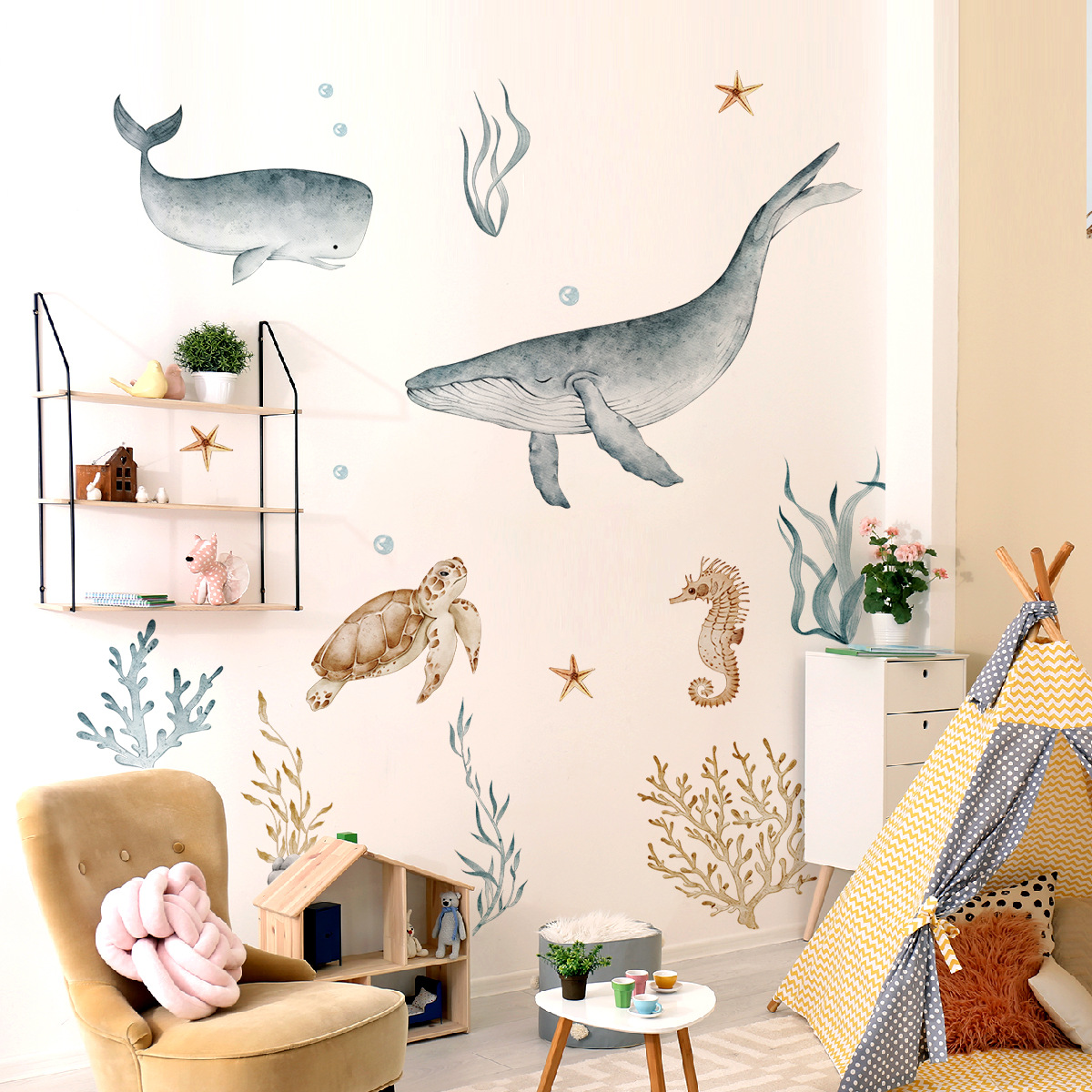 Մանկական սենյակի պատի կպչուն պիտակներ Cute Fish 3D պատի դեկալ մանկական սենյակի համար