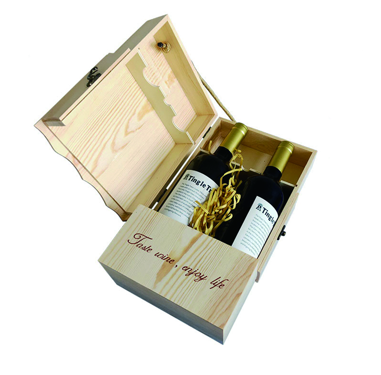 Голема дрвена кутија за складирање Кутии за пакување вино со двојни шишиња