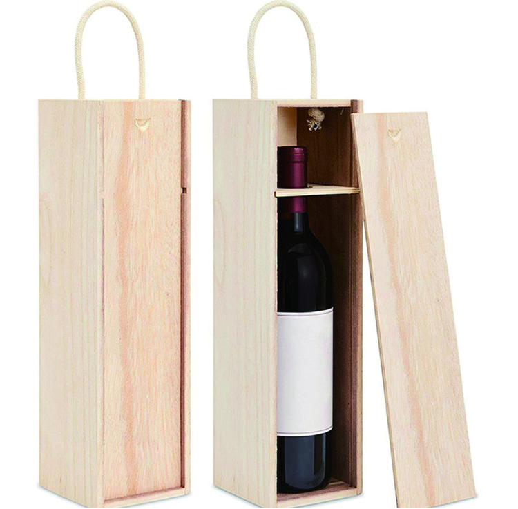 Caixa de vinho de madeira embalagem de garrafa única caixa de madeira com alça