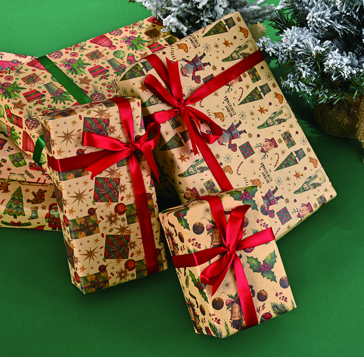 Хартија за пакување подароци Винтиџ празнично пакување Божиќно пакување
