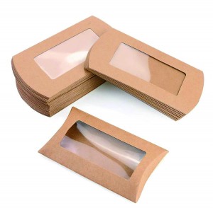 Caixas de embalagem pequenas travesseiro caixa de doces caixa de papel Kraft com janela de PVC